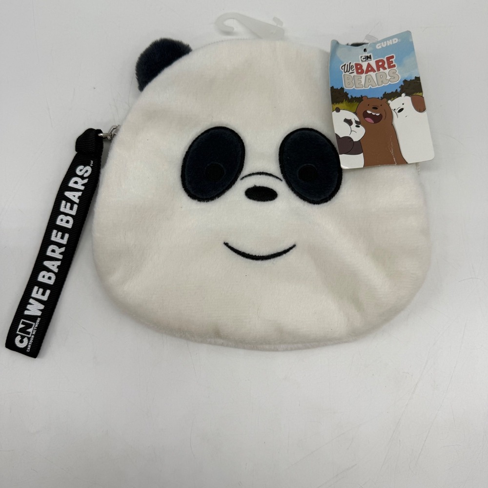 Gund We Bare Bears Panda Coin Purse White Plush Wristlet Pouch NWT